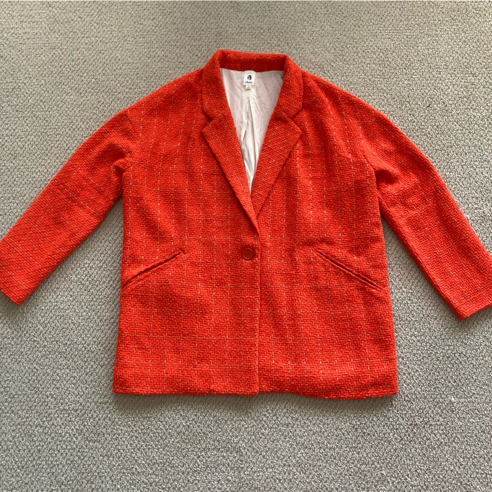 Flawless Tweed Style Bright Orange Blazer Coat Large Lightweight Summer VEUC